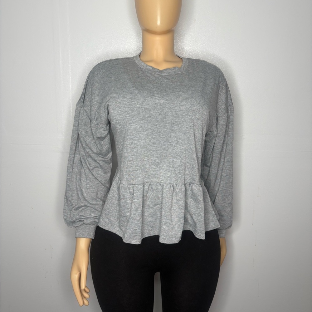 Gypsies & Moondust Light Gray Peplum Sweatshirt